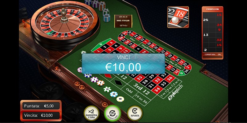 Tavolo della roulette da software con una grande scritta in sovrimpressione (Vinci € 10,00)